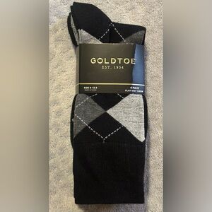 Gold Toe Men's Dress Socks, 4-pair, Flat Knit Crew, Black, Size 6-12.5